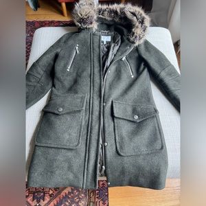 Bcbg Olive Green Coat With Fur Hood - image 1